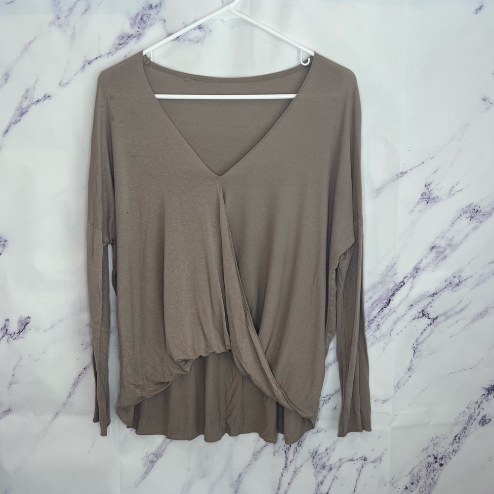 Long sleeve iced coffee color v neck blouse sz M